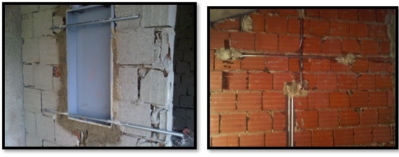 Figure 3: Installation of boards and pipes in walls